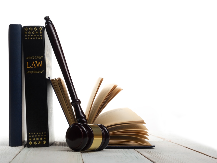 upright law book, an open book and gavel